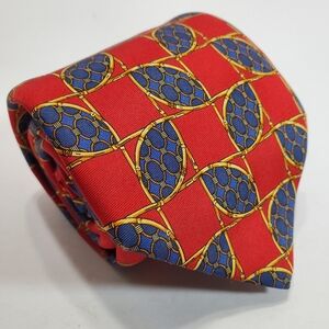 Dior Red Geometric Pattern Men's Silk Neck Tie Made in France 59x3.75"